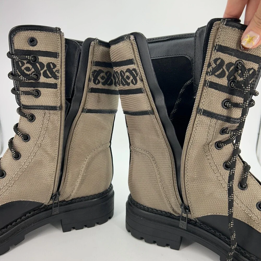 Sam & Libby Boots Womens Size 8.5 Canvas Stella Combat Lace Up Zip Lug Sole